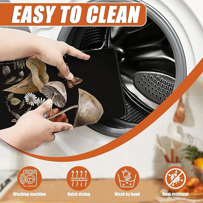 Vintage Mushroom Dish Drying Mat for Kitchen Counter Microfiber Absorbent Dish Kitchen Drying Mat Draining Reusable Washable for Dishes/Utensils/Counterto