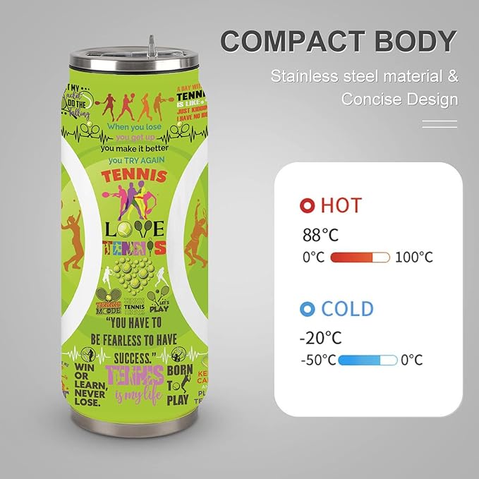 Tennis Tumbler Cup Travel Mug With Lid,Tennis Lover Birthday Gifts Stainless Steel Vacuum Coffee Mug Cup Tennis Gifts For Women Men 17 Oz