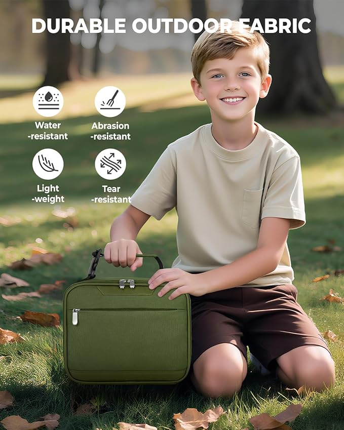 Tuwubi Kids Lunch Bag Insulated Lunch Box for Kids Small Lunch Bag for Boys/Girls Durable Lunchbox for School,Green 10-Can(5L)