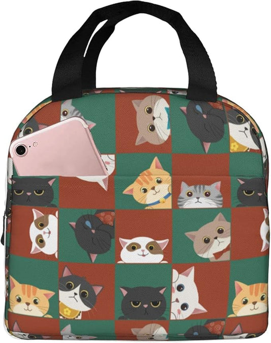 Cat Lunch Bag Kids Cute Insulated Cat Lunch Box for Girls Women Men Reusable Lunch Tote for Office Work Picnic Hiking