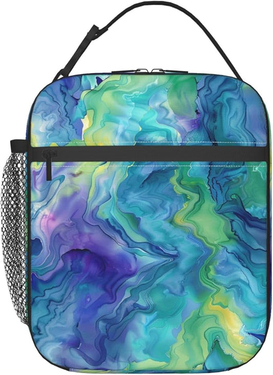 Reusable Tie Dye Lunch Box for Kids Girls Boys Women Adult, Insulated Marble Swirl Lunch Bag,Polyester Cooler Abstract Handbags Case for School Picnic Work Travel Beach or Hiking (Vibrant)