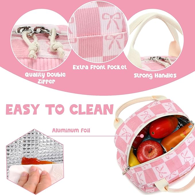 Bluboon Lunch Bag for Women Men Cute Corduroy Lunch Tote Bags Reusable Insulated Lunch Box Large Capacity Reusable Insulated Cooler for Work Picnic or Travel