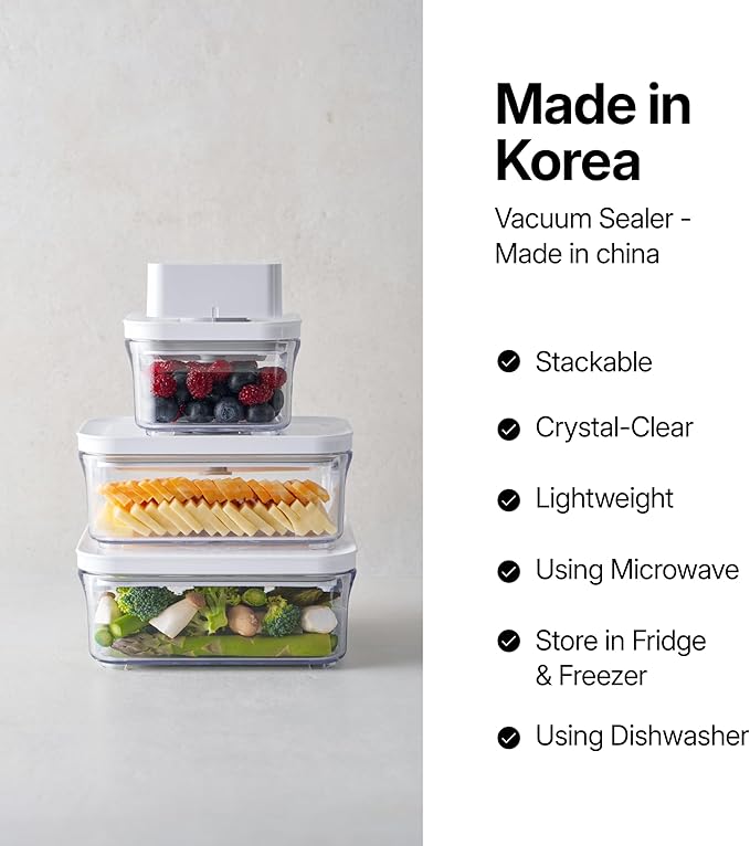 VAKUEN Premium Airtight Food Storage Containers, Mini Square 3pc/set(0.32qt), Smart One-Click Seal Lid, No Hinges, 100% Leak Proof, BPA-FREE, Dishwasher, Freezer & Microwave Safe