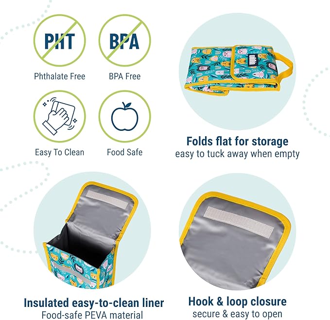 Wildkin Kids Insulated Lunch Bag – Reusable, Ideal for Hot/Cold Snacks, School & Travel - Party Animals
