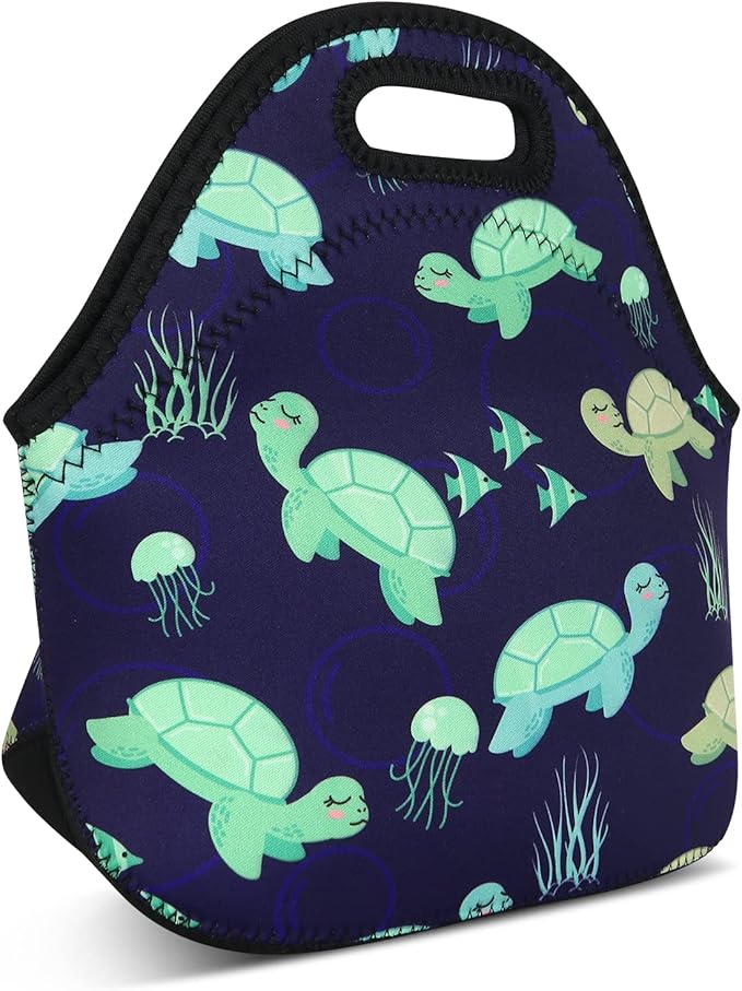 Violet Mist Neoprene Lunch Bag Women Insulated Cute Lunch Bag Tote Reusable Waterproof Cooler Animal Lunchbox Handbag Gift for Shopping Gourmet Tote with Zipper Work Picnic（turtle）