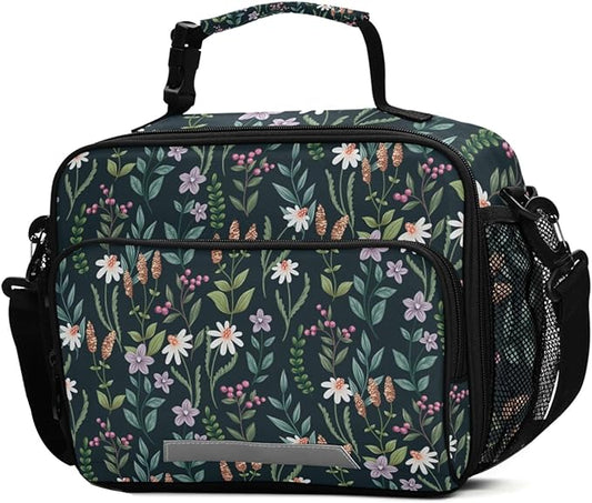 ALAZA Wildflowers Girls Lunch Box Kids Lunchbox Insulated Reusable Meal Container Lunchbag with Shoulder Strap