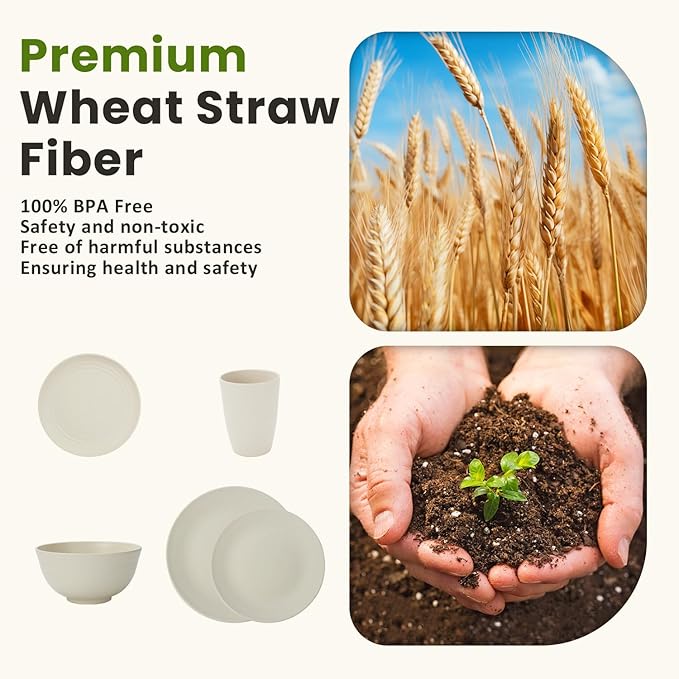 Homienly 40 PCS Dinnerware Set Service for 8, Kitchen Wheat Straw Dinnerware Set Unbreakable - Plates Set, Bowls Set,Cups Set, Microwave and Dishwasher Safe Dish Set for Dinner, Outdoor(Beige)