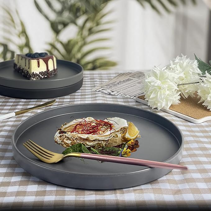 Teivio 32-Piece Kitchen Plastic Coupe Wheat Straw Dinnerware Set, Service for 8, Dinner Plates, Dessert Plate, Cereal Bowls, Cups, Unbreakable Unique Plastic Outdoor RV Camping Dishes,Gray Multicolor