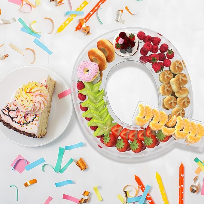 11" Acrylic Letter Charcuterie Box, Reusable Fillable Alphabet Number Shaped Form Tray for Birthday Anniversaries, Party Decorative Serving Plates Display Candy Cake (Q)