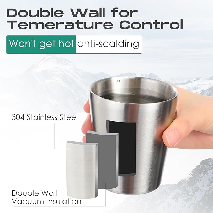 8 Pack Stainless Steel Insulated Cup Metal Tumbler Double Wall Vacuum Water Glasses Camping Reusable Mugs Bbq Home Office Party Coffee (8.8 oz)