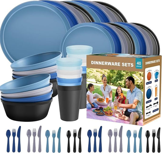 40-Piece Unbreakable Kids Dinnerware Set for Toddlers & Children, BPA-Free & Easy-Clean PP Plates and Bowls, Microwave & Dishwasher Safe, Complete Family Pack (Service for 8)