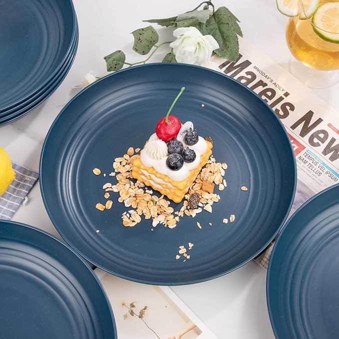 Supernal 16pcs Dark Blue Wheat Straw Plates,Deep Dinner Plates Set,Premium Reusable Plastic Plates,Unbreakable Party Plates,Dishwasher & Microwave Safe for Camping, Picnic