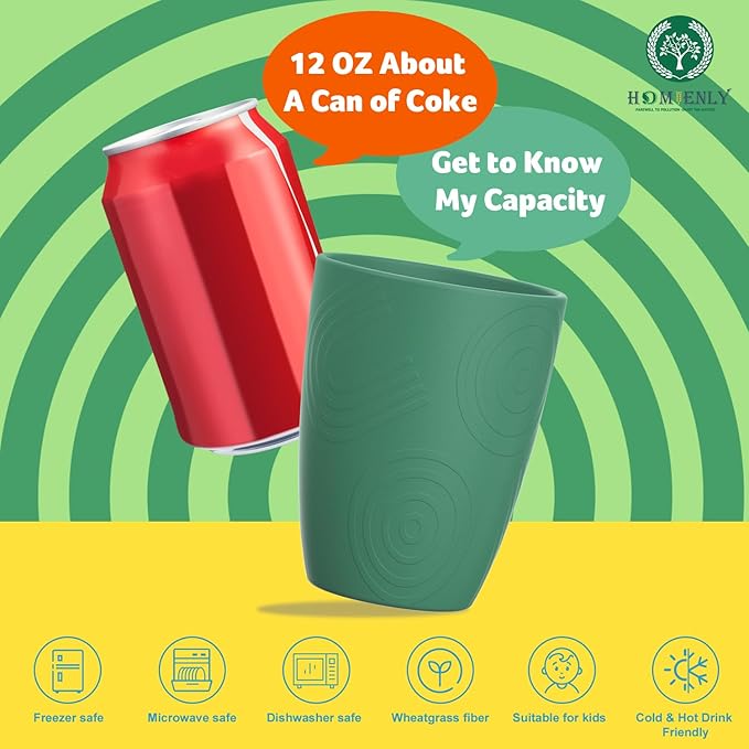 Plastic Cups Reusable 8 PCS Wheat Straw Cups a Good Alternative Drinking Glasses Cup Plastic Glasses Cups Unbreakable Cup Reusable Dishwasher Safe Cups Microwave Safe Cups with Green Color (12 OZ)