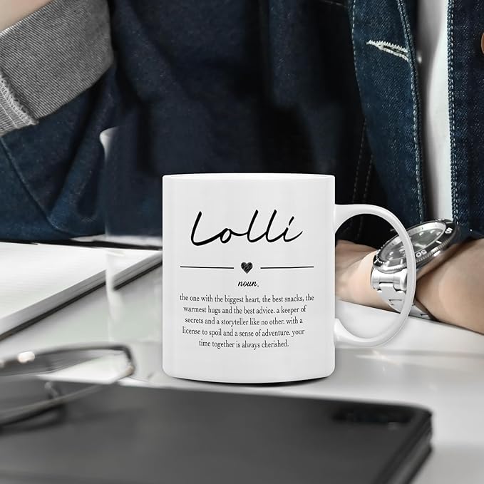 QASHWEY Lolli Gifts Coffee Mug, Gifts for Lollis Grandma from Grandkids Grandchildren, Grandma Coffee Mug, Mothers Day Mugs Tea Cup Gift for GrandmaLolli, Lolli Definition CoffeeCup Ceramic 11oz