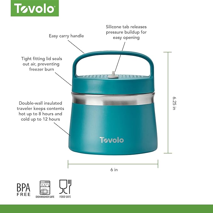 Tovolo 1 Quart Food Traveler Marine Blue - Stainless Steel Food Storage Container, Double Wall Insulated Thermos for Hot and Cold Food, Spill-Proof Travel Container, BPA-Free, Dishwasher Safe
