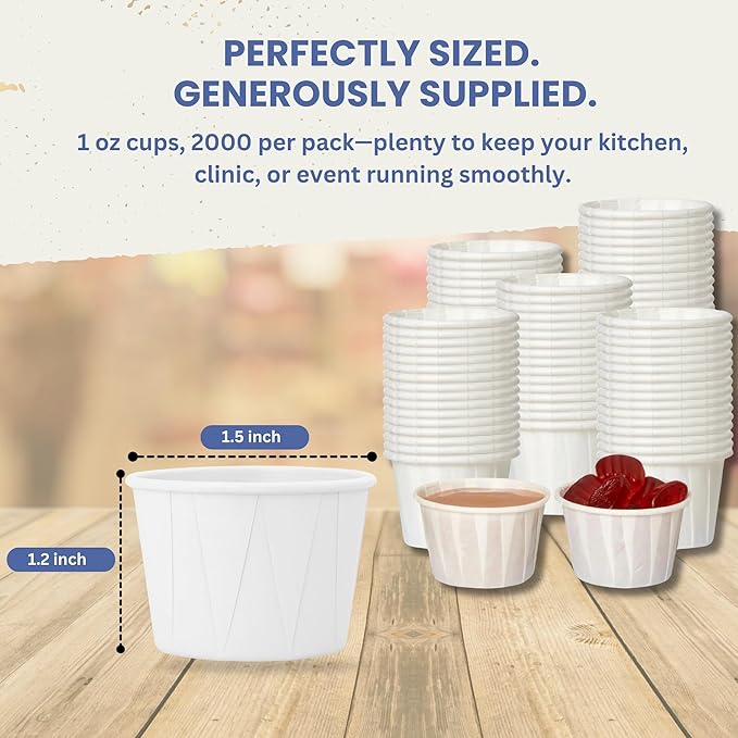 1 Oz Paper Souffle Cups (2000 Pack) Disposable Portion Cups for Ketchup, Condiments, Medicine, Pills, and Food Samples – Ideal for Home, Office, Catering, and Healthcare Use