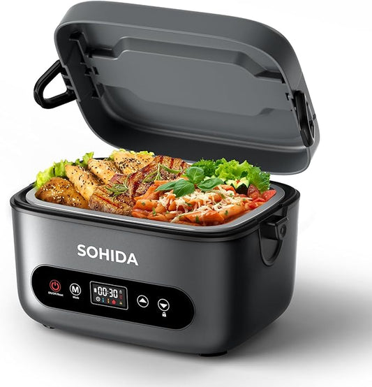 100W Cordless Electric Lunch Box for Adults & Men, Rechargeable Battery Powered Heated Lunch Box, 1.2L Portable Food Warmer Lunchbox with 5-Sided Heating for Work Car Outdoor Use