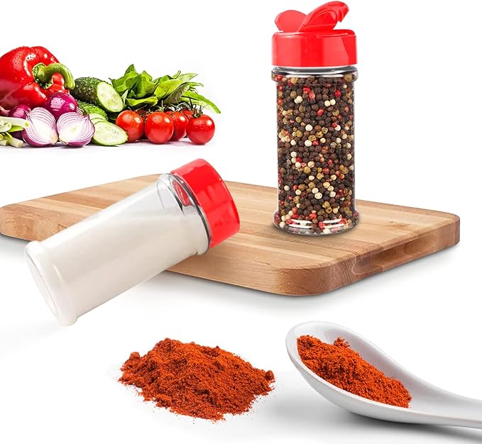 RoyalHouse - 6 PACK - 5.5 Oz with Red Cap - Plastic Spice Jars Bottles Containers, Perfect for Storing Spice, Herbs and Powders, Lined Cap - Safe Plastic, PET - BPA free - Made in USA