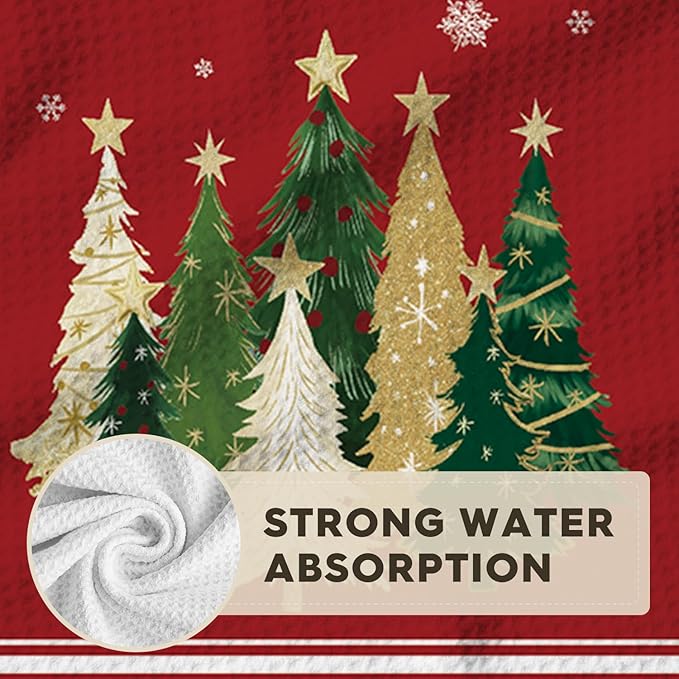Artoid Mode Red Star Xmas Tree Merry Christmas Bar Kitchen Towels, 12x24 Inch Quick Dry Microfiber Cloth Dish Towels for Kitchen Drying Set of 2