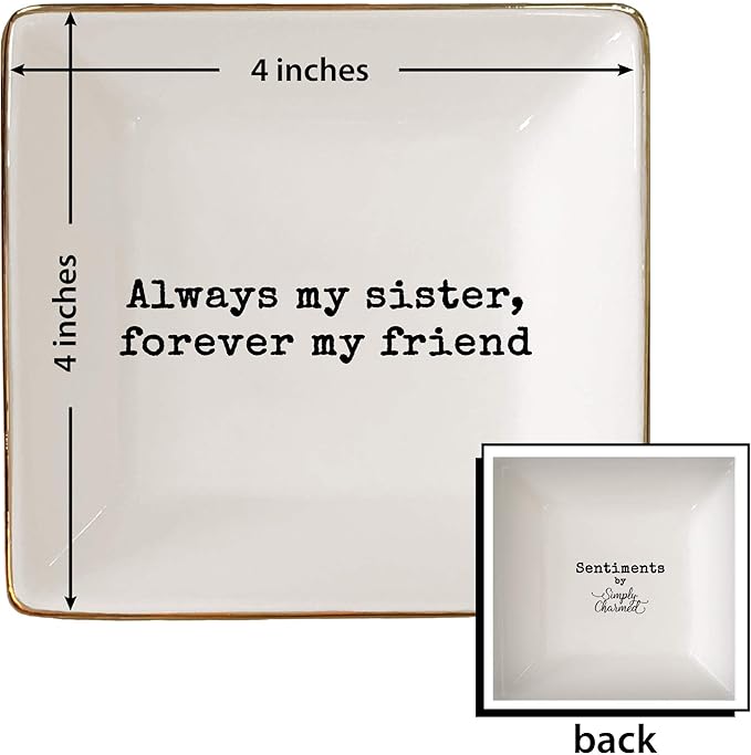 Simply Charmed Sister Gift | Birthday Gift for Sister | Jewelry Ring Holder | Elegant Trinket Tray Organizer Dish