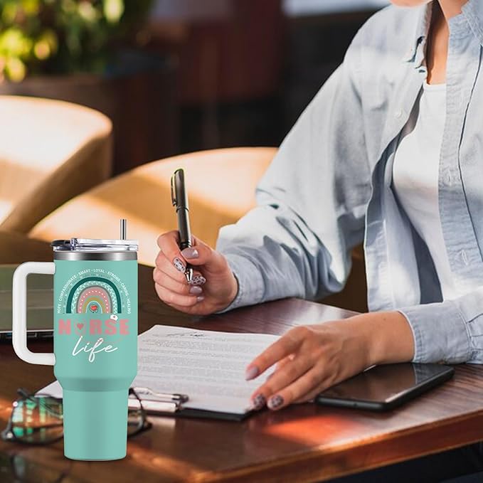 Nurse Gifts for Women 40Oz Nurse Cups Tumbler with Handle, Nurses Coffee Travel Mugs, Nurses Week Appreciation Gifts Nursing School Graduation Gift
