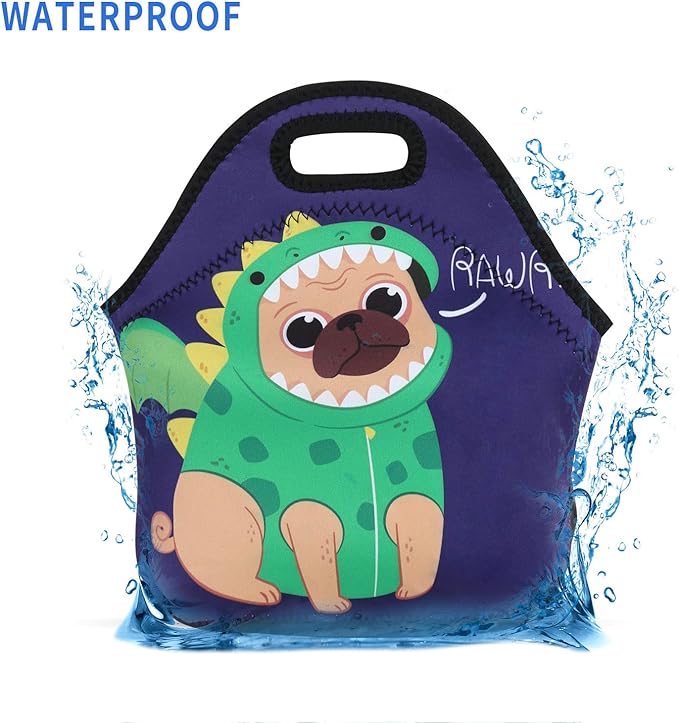 Violet Mist Womens Cute Reusable Neoprene Lunch Bag Insulated Lunch Box Dinosaur Thermal Blue lunch bags Waterproof lunchbags Animal Food Handbags Travel Work Gift for Women Men Adult Dinosaur Lover
