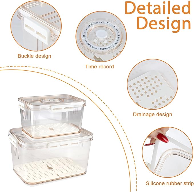 Airtight Flour Sugar Storage Containers 2 Set,Large Capacity Sugar and Flour Containers with Time Recording&Draining Basket,Food Storage Container for Rice,Cereal,Canister Set for the Kitchen,Pantry