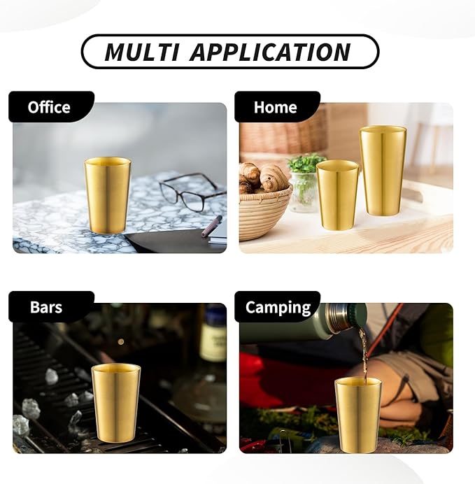 12 Pack 12 oz Stainless Steel Insulated Cup, Double Wall Vacuum Small Metal Cup, Reusable Camping Cups Unbreakable Indoor Outdoor for Party, Home, Office, BBQ, Gold