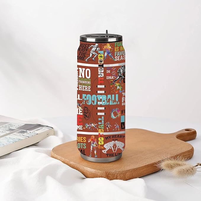 Football Tumbler Cup With Lid - Travel Mug, Birthday Gift for Football Lovers - Stainless Steel Vacuum Coffee Cup for Women Men, 17 Oz