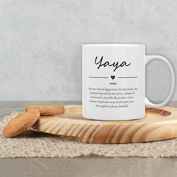 QASHWEY Yaya Gifts Coffee Mug, Gifts for Yayas Grandma from Grandkids Grandchildren, Grandma Coffee Mug, Mothers Day Mugs Tea Cup Gift for GrandmaYaya, Yaya Definition CoffeeCup Ceramic 11oz