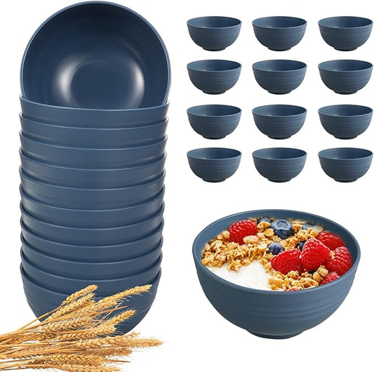 12 Pcs Unbreakable Cereal Bowls Set, 26 Oz Wheat Straw Bowls Set, Microwave & Dishwasher Safe Bowls for Kitchen, Reusable Plastic Bowls for Soup, Salad and Snack, BPA Free, Dark Blue