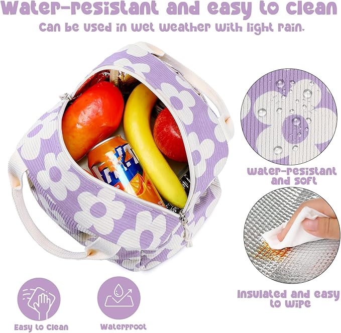 Bluboon Lunch Bag for Women Men Cute Corduroy Lunch Tote Bags Reusable Insulated Lunch Box Large Capacity Reusable Insulated Cooler for Work Picnic or Travel