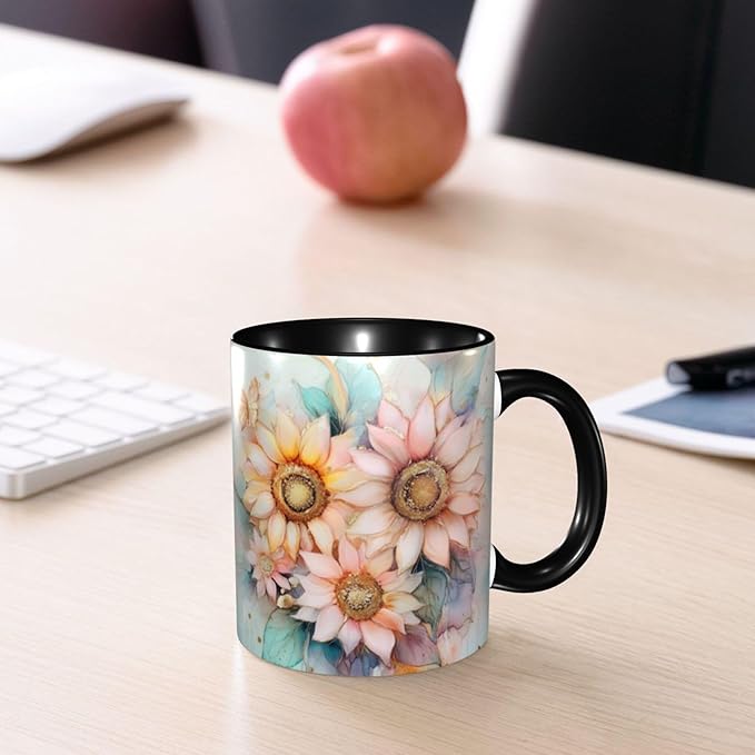Yrebyou Sunflower Coffee Mug Funny Tea Cup Ceramic Mugs 11OZ with Handle Gifts for Women Men Home Office Decor