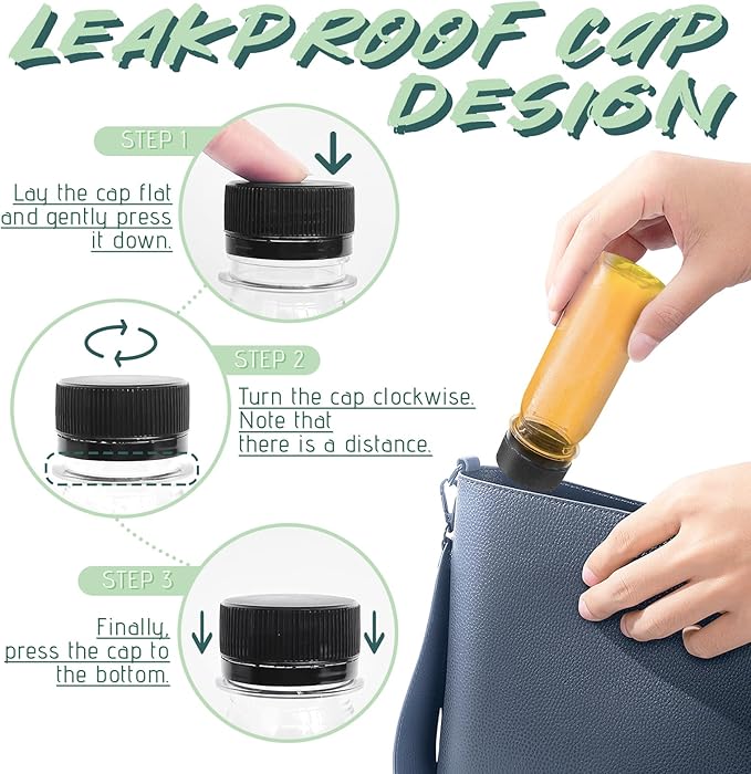 30 Pcs 2 Oz Small Plastic Bottles for Liquids,Ginger Shot Bottle with Lids,Reusable Bulk Beverage Containers for Juice,Liquor,Potion,Wellness,DIY,Wedding,Party,Travel(Black Cap)