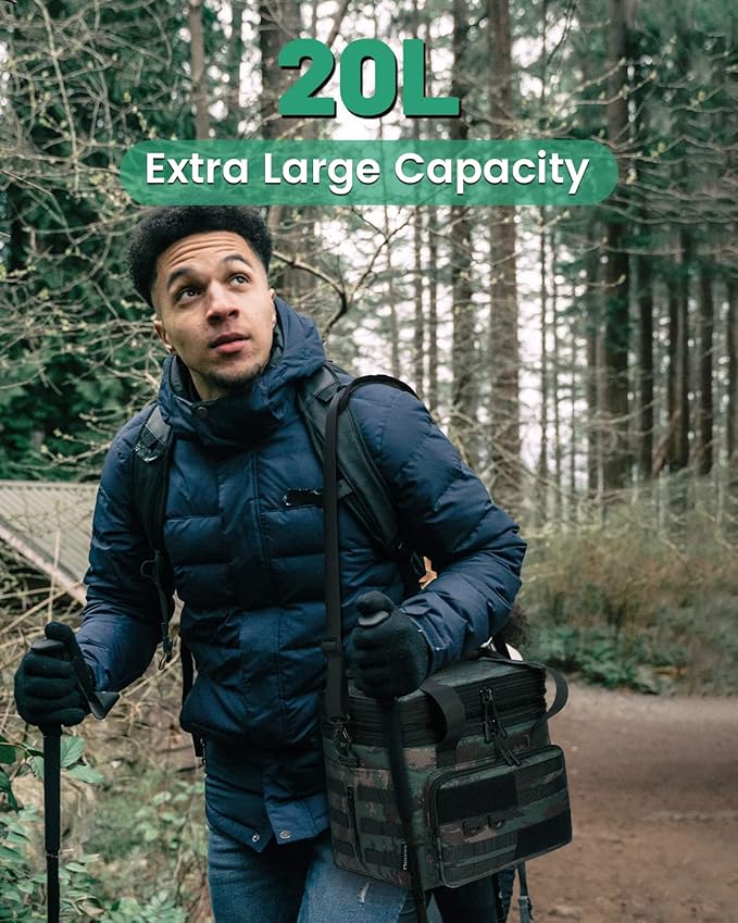 RalChyez Tactical Lunch Bag, 20L Large Heavy Duty Double Deck Insulated Lunch Box Leakproof Expandable Tote Cooler with Shoulder Strap for Adult Men Women Work Fishing Picnic Travel Acu Camo