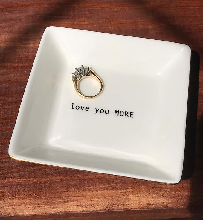 Simply Charmed Love You More Gift | Husband and Wife Ring Dish | Jewelry Ring Holder | Elegant Trinket Tray Organizer Dish