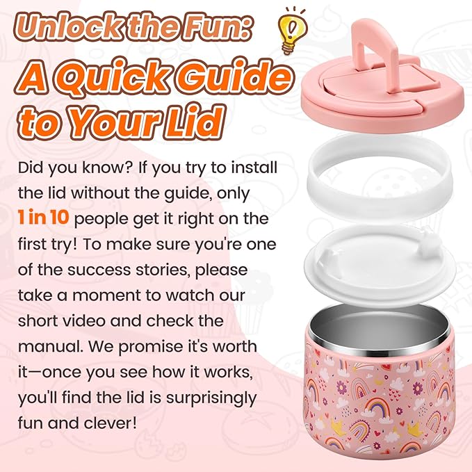 Soup Thermo for Hot Food Kids 14oz Lunch Containers with Buckle Lid Wide Mouth Hot Food Jar Vacuum Insulated Stainless Steel Bento Box Leakproof with Spoon(Rainbow)