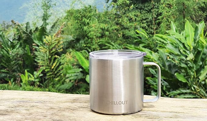 CHILLOUT LIFE Stainless Steel 16 oz Vacuum Insulated Coffee Mug with Handle and Lid, Large Thermal Camping Coffee Mug Cup with Durable Sliding Lid for Men & Women, Keeps your Beverages Hot & Cold