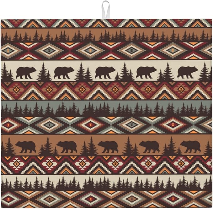 Vintage Rustic Dish Drying Mat for Kitchen Counter Bear Mountain Dish Drainer Rack Mats 16x18 Inch Absorbent Reversible Drying Pad Black