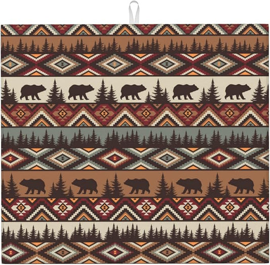 Vintage Rustic Dish Drying Mat for Kitchen Counter Bear Mountain Dish Drainer Rack Mats 16x18 Inch Absorbent Reversible Drying Pad Black