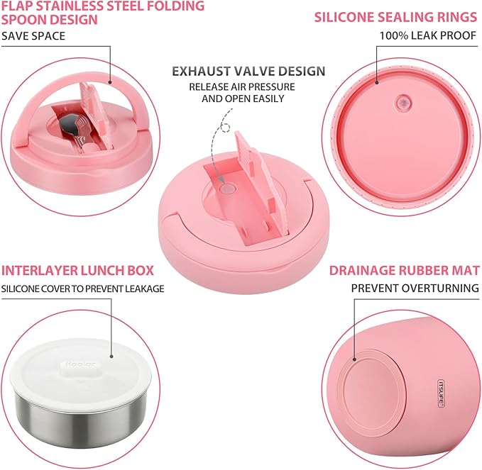 Soup Thermo for Hot Food Adults 32OZ Lunch Containers Wide Mouth Hot Food Jar Vacuum Insulated Stainless Steel Bento Box Leakproof with Spoon (Light Pink)