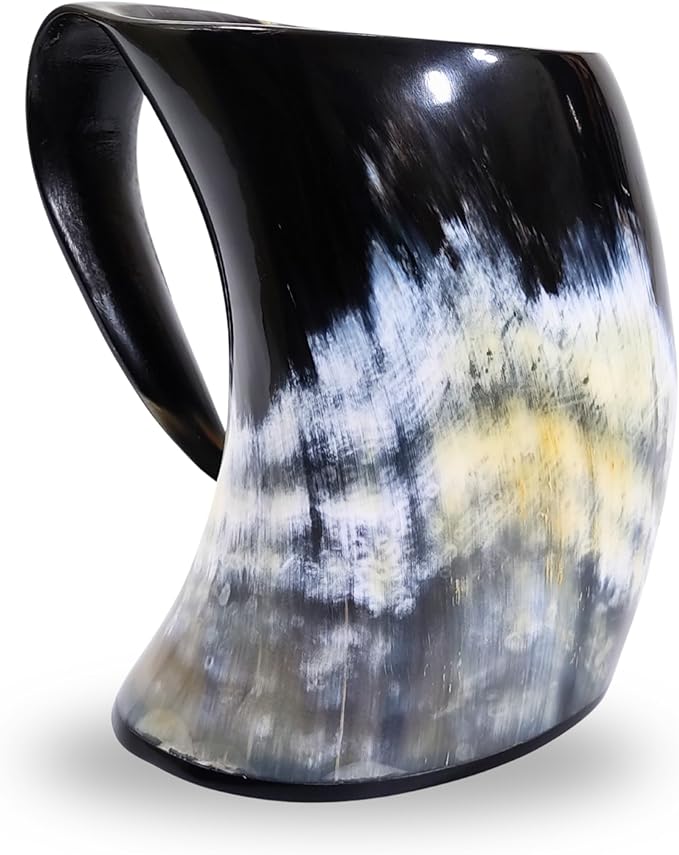Viking Craft's Horn Mug - Beer Mug | Handmade Drinking Horn for Norse Myth Fans | Unique Gifts for Men & Women| Rustic Viking Drinking Cups for Mead, Ale, Beer| Tankard Gift, Made From Ox - 25oz