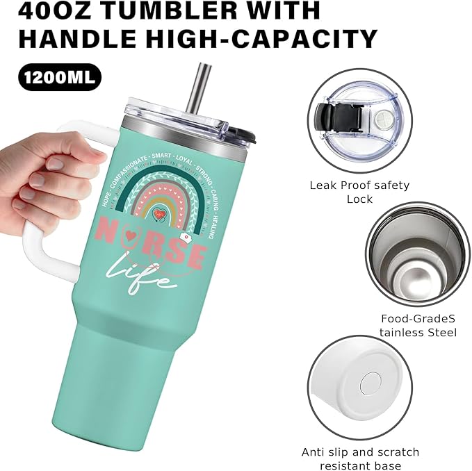 Nurse Gifts for Women 40Oz Nurse Cups Tumbler with Handle, Nurses Coffee Travel Mugs, Nurses Week Appreciation Gifts Nursing School Graduation Gift