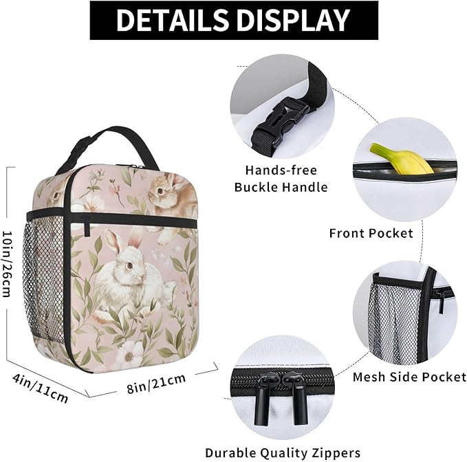 Bunny Lunch Box for Adults Women Girls Boys Kids Cute Animal Lunch Box Insulated Cooler Reusable Lunch Bag Container Gifts for Work Office Picnic Travel School