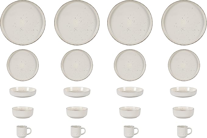 HomeVss, Nordic Shape Rising Rim Stoneware 20pc Dinnerware Set, Matte White with Speckle Finished Effect