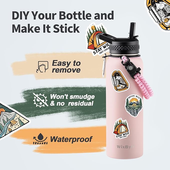 40 oz Insulated Water Bottle with Straw (Cold for 48 Hrs), Stainless Steel Triple Wall Vacuum Sports Water Jug, Leakproof Hydro Cup Flask with Paracord Handle & Straw Spout Lids & DIY Stickers