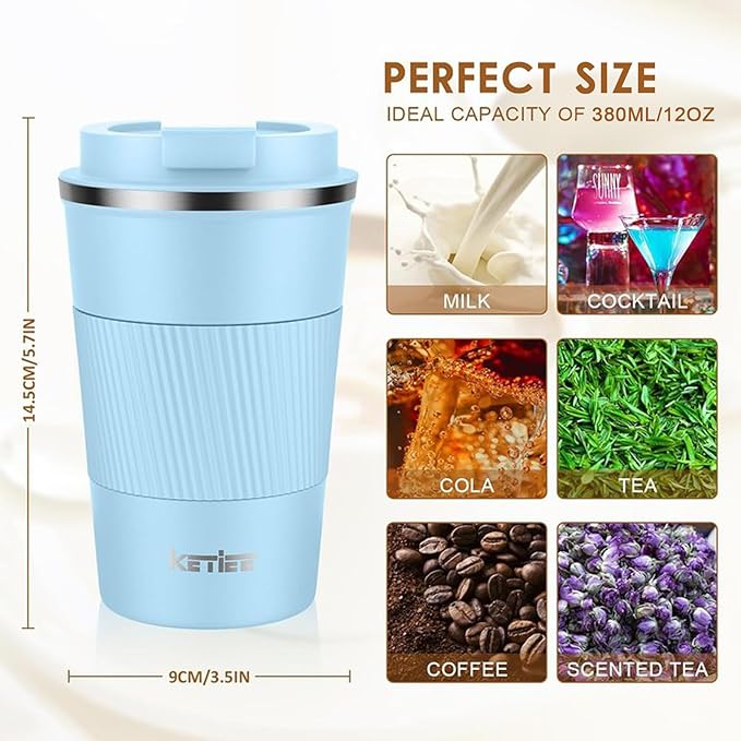 KETIEE Travel Mug 12oz, Insulated Coffee Mug with Leakproof Lid, Travel Coffee Mug Vacuum Stainless Steel Double Walled Reusable Coffee Cup for Hot and Iced Coffee Tea Water