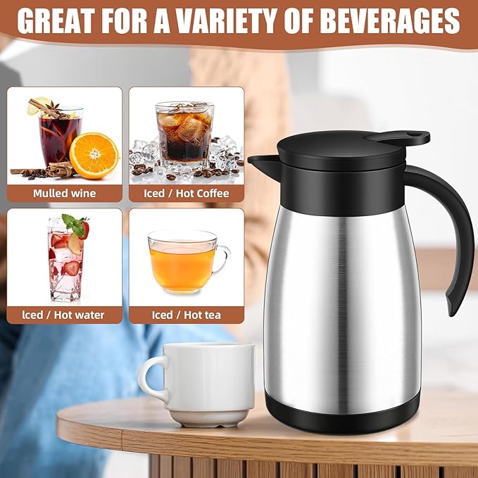 Uiifan 2 Pcs Thermal Coffee Carafe Insulated Stainless Steel Coffee Carafes for Keeping Hot and Cold Double Walled Vacuum Thermal Pot Flask with Brush for Water Milk Tea Home and Office(Silver,25oz)