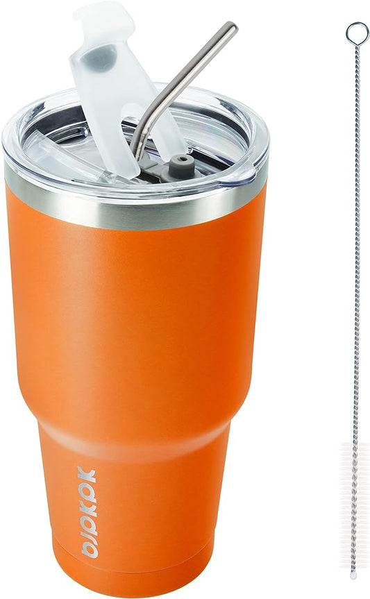 BJPKPK Insulated Tumbler with Clear Flip Lid and Straw, Reusable Stainless Steel Insulated Travel Cup,Orange,30oz