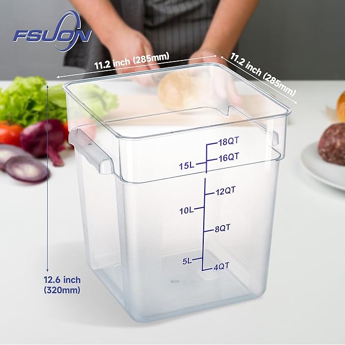 4 Pack Clear Food Storage Containers with Lids and Handles Polycarbonate Square Commercial Food Containers, NSF (18Qt)